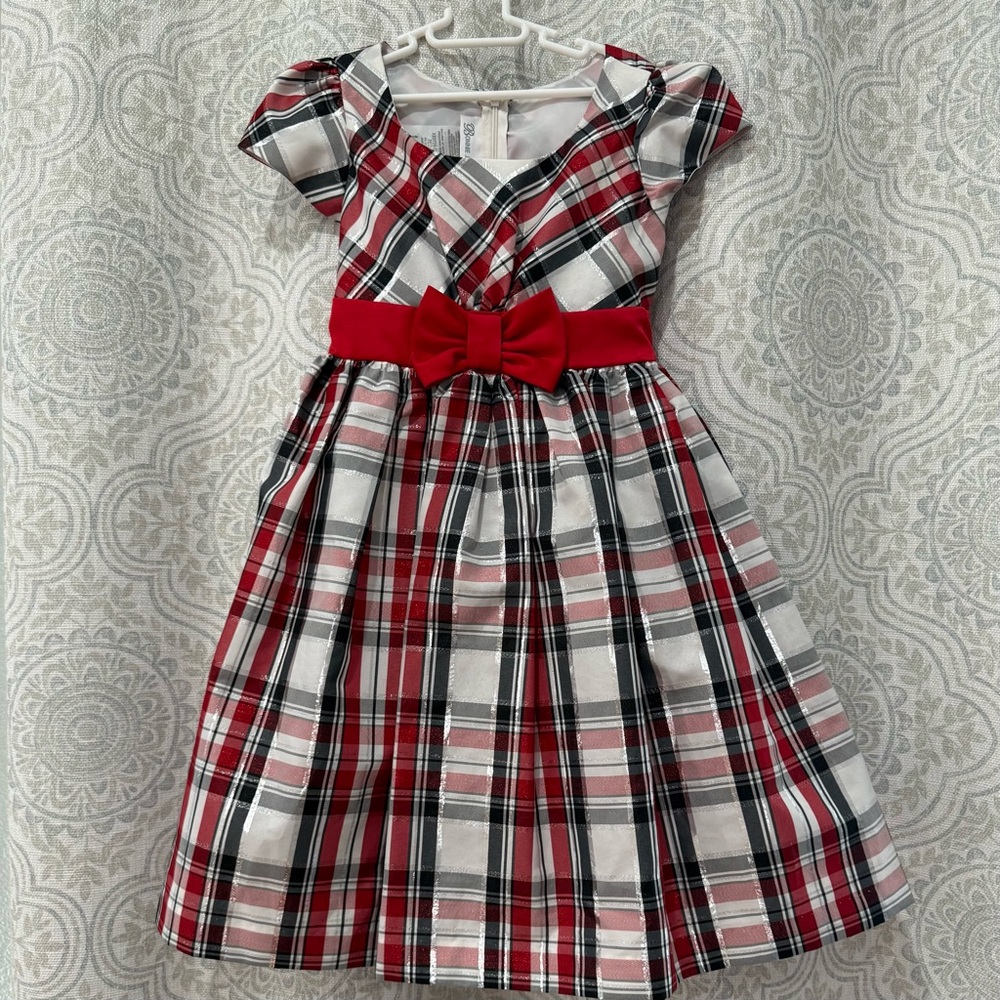 Bonnie Jean Girls Size 6 Black Red Silver Plaid Taffeta Dress